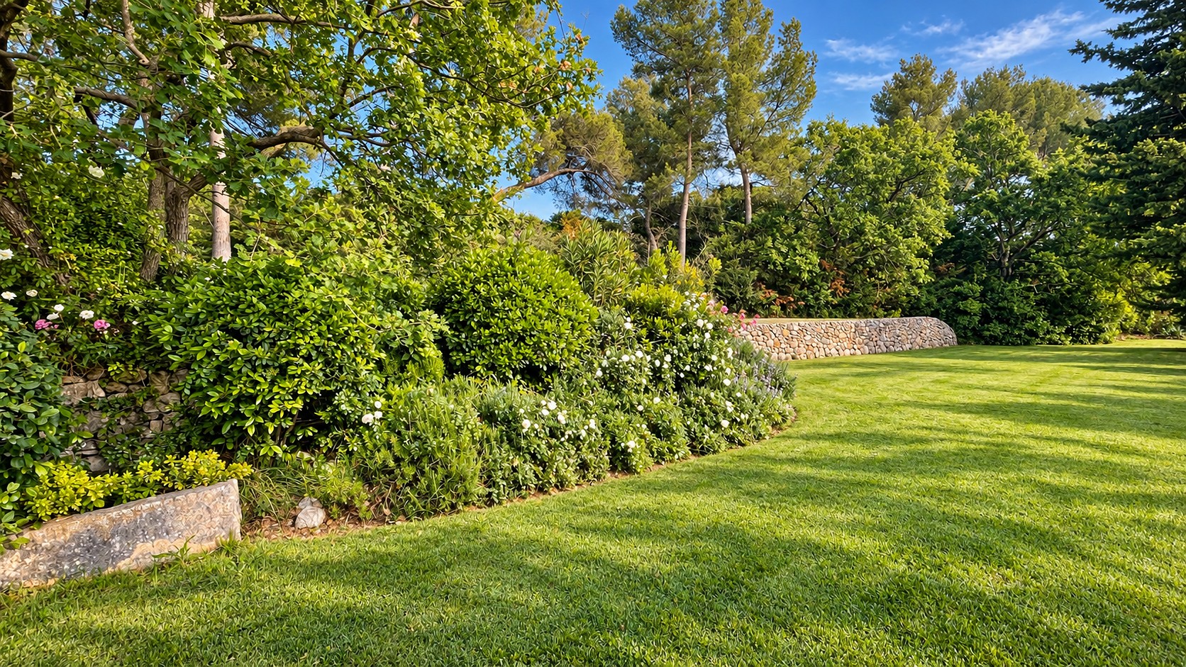 Pelouse et jardin paysager entretenus par Lemaire Environnement